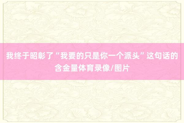 我终于昭彰了“我要的只是你一个派头”这句话的含金量体育录像/图片
